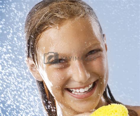 happy teen girl taking shower bath healthy skin washing by subbotinaa vectors and illustrations