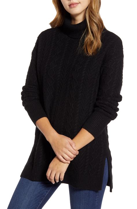 Halogen® Cable Turtleneck Tunic Sweater Regular And Petite Nordstrom