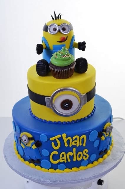 This minion cake request came for a 1st year birthday party. 1910 - Minions Love Cake - Wedding Cakes | Fresh Bakery | Pastry Palace Las Vegas
