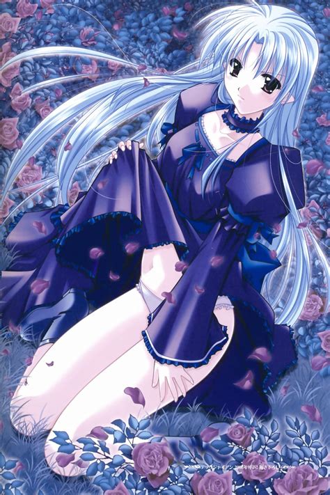 Yamamoto Kazue Absurdres Highres 1girl Blue Hair Clothes Lift Dress Dress Lift Flower