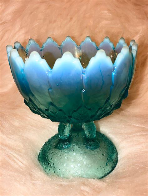 Vintage Northwood Blue Opalescent Glass Compote Etsy
