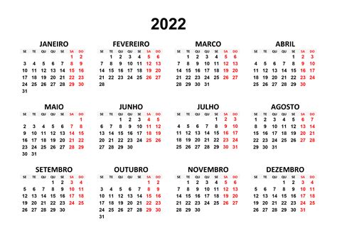 Calendario Anual Imprimir 2022