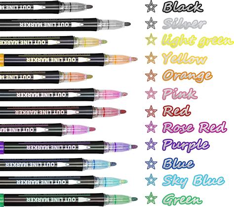 Double Line Outline Pens 12 Colours Outline Markers Glitter Art