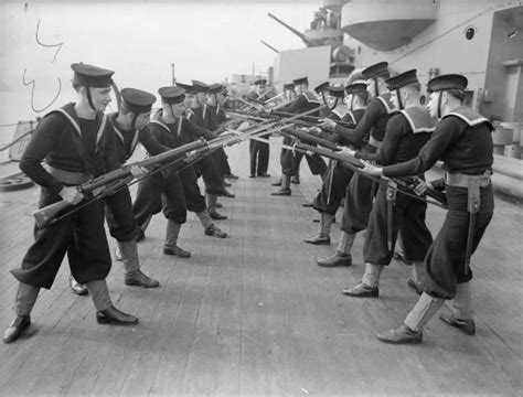 Sailors Conducting Bayonet Drill Aboard Hms Rodney Circa 1940 Vintage