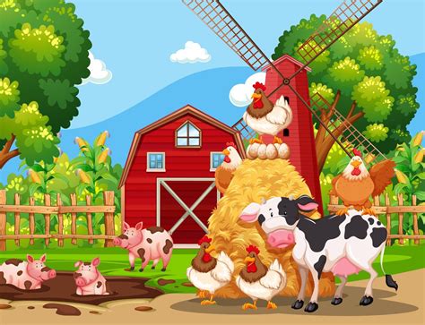 Farm Scene With Animals 292936 Vector Art At Vecteezy