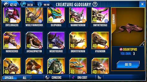 All Cenozoic Lv 40 Tournament Dinosaurus Jurassic World The Game