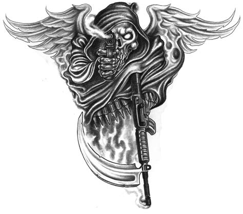 Death With Wings And Gun Tattoo Design Hm Art And Tattoo