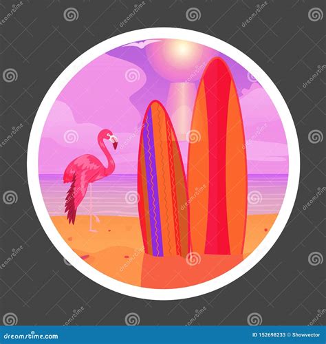 Summer Flamingo On Sunset Background Tropical Beach Scene With