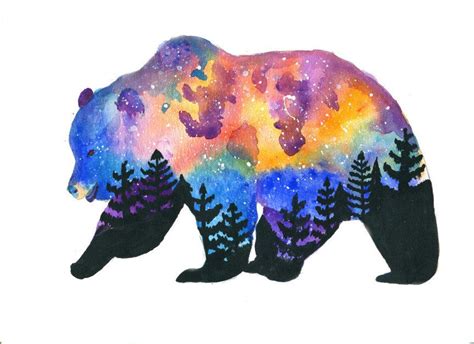 Galaxy Grizzly Bear Watercolor Bear Paintings Bear Art