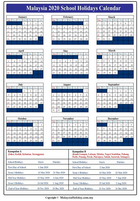 2022 Year At A Glance Calendar With Malaysia Holidays Free Printable