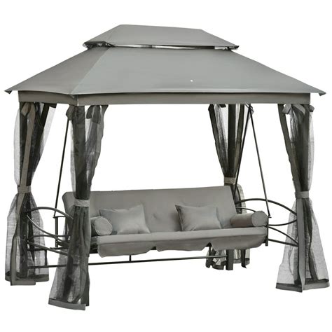 Outsunny 3 Person Canopy Gazebo Swing Daybed Outdoor Patio With Mesh