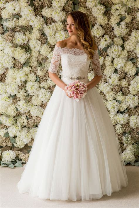You can find the best variety for a 70% discount. Bardot Lace Top Wedding Dress • Joyce Young