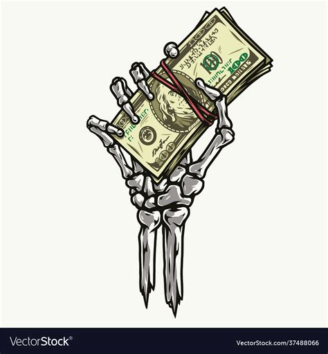 Skeleton Hand Holding Dollar Banknotes Stack Vector Image