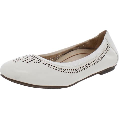 Vionic Womens Whisper Leather Perforated Slip On Ballet Flats Shoes