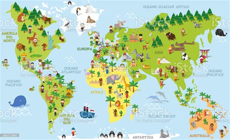 Imagen De Mapa Del Mundo De Dibujos Animados Divertidos Con Niños De