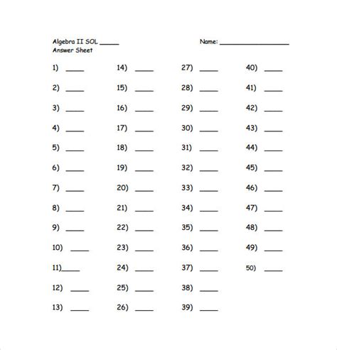 Printable Blank Answer Sheet 1 100