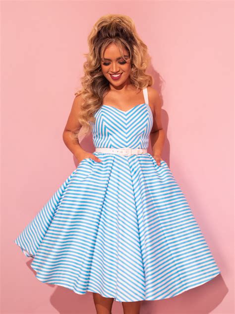 dollface dress in blue and white retro style clothing vixen by micheline pitt