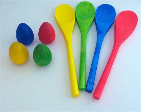 Wooden Rainbow Coloured Egg And Spoon Toy Montessori By Playistheway