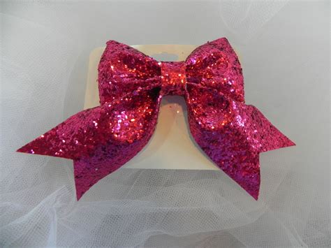 Shocking Pink Glitter Flat Boutique Bow With Tails Hair Bow Etsy