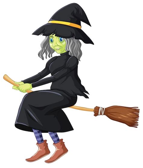 Premium Vector Scary Witch Riding The Broom