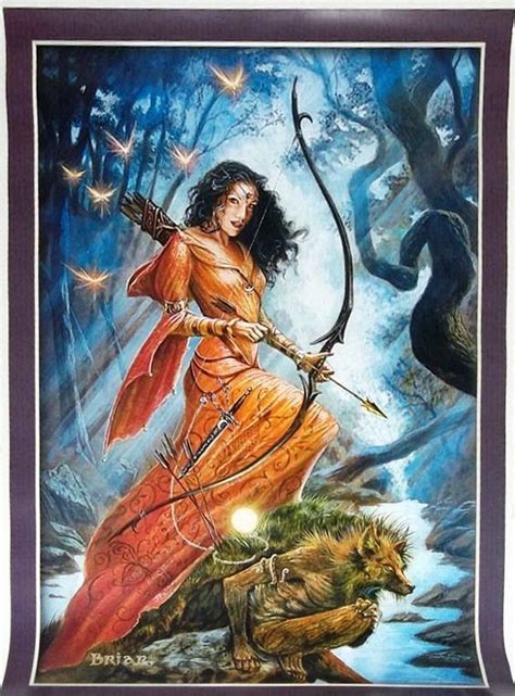 she of the wild pen and ink print 8x10 artemis greek goddess huntress diana moon red tailed hawk
