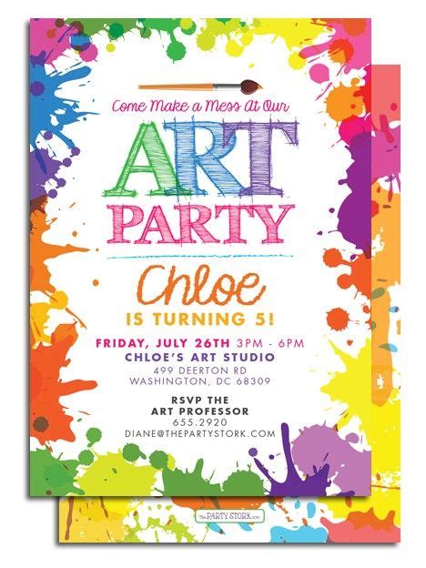 Get Art Themed Birthday Party Invitations Art Birthday Party Art