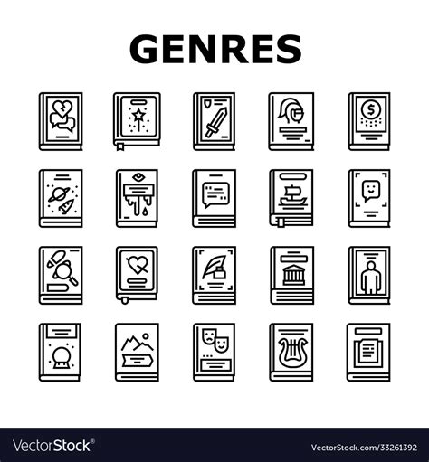Literary Genres Books Collection Icons Set Vector Image