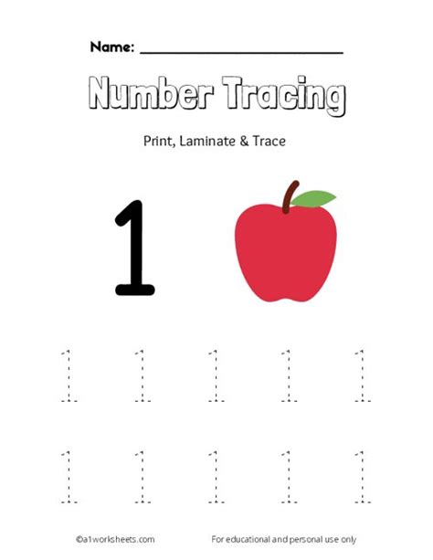 Tracing Numbers 1 Worksheets For Preschool And Kindergarten Free