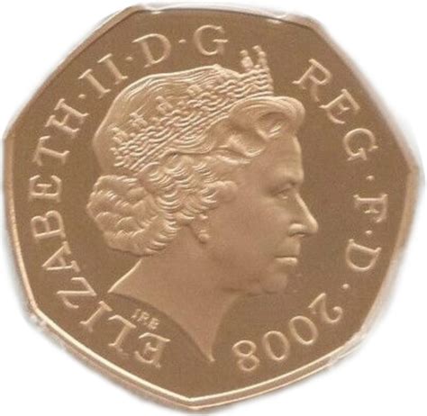 50 Pence Elizabeth Ii 4th Portrait Royal Shield Gold Proof