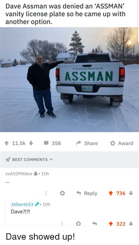 Dave Assman Was Denied An Assman Vanity License Plate So He Came Up With Another Option E