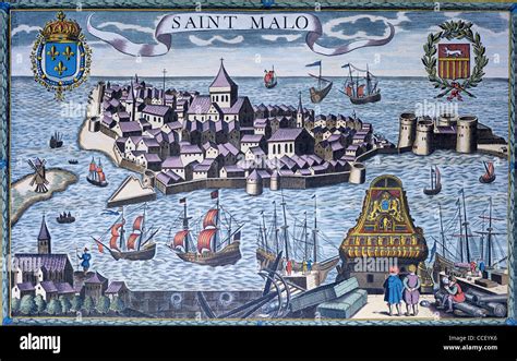 Saint Malo Brittany France Engraving And Plan Of The Port As It