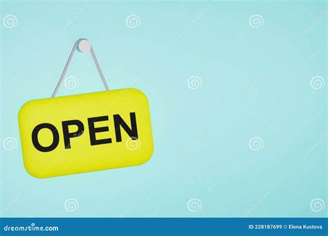 Icon Of A Yellow Hanging Sign With The Text Open 3d Illustration Stock