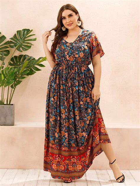 Plus Allover Floral Print Maxi Dress Shein Usa Boho Plus Size Outfits