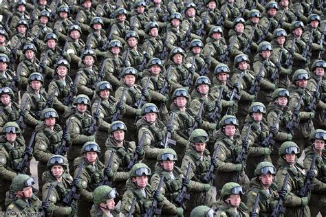Russian Soldiers March During Rehearsals For The Victory Day Parade In