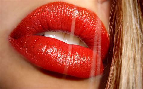 Wallpaper Women Model Blonde Long Hair Open Mouth Closeup Red Lipstick Juicy Lips