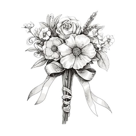 Premium Vector Vector Hand Drawn Wedding Bouquet Black And White Color