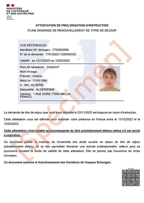 Attestation De Prolongation Dinstruction Dune Demande De