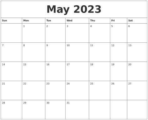 Calendar May 2023 Printable Printable World Holiday