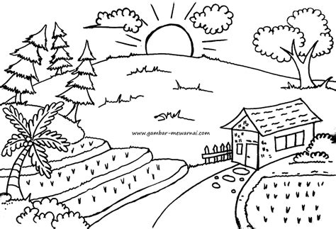 mewarnai pemandangan alam | Sketsa, Kritik seni, Gambar pedesaan