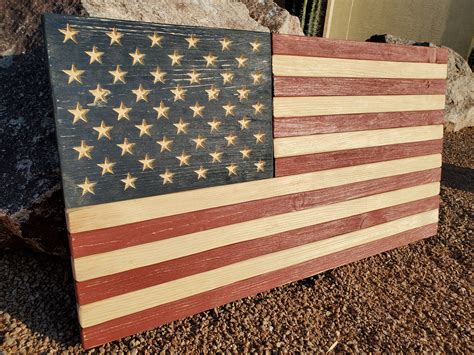 Rustic American Flag Wood Carving American Flag Wall Art Etsy