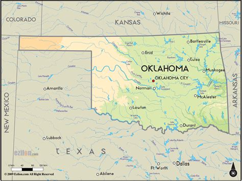 Geographical Map of Oklahoma and Oklahoma Geographical Maps