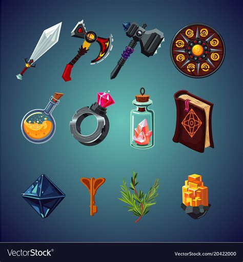 Set Of Magic Items For Computer Fantasy Game Vector Image