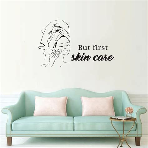 wall decal spa sign facials wall sticker quote but first skin care beauty salon body massage