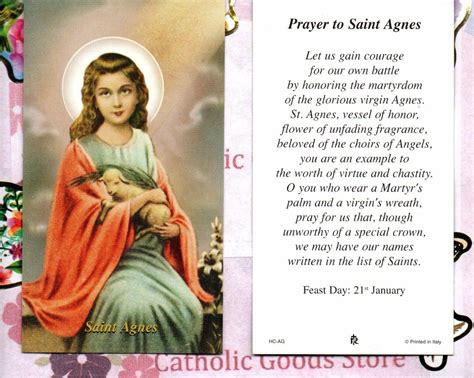 St Agnes With Prayer To Saint Agnes Paperstock Holy Card Ebay