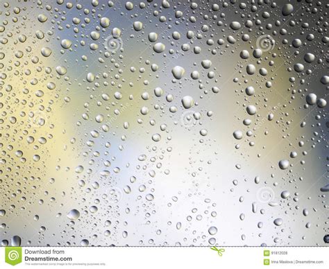 Water Drops Color Background Rain Glass Space Rainbow Stock Photo
