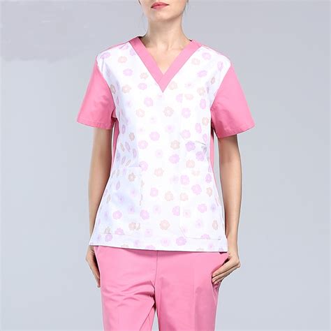 Fashion Print Design V Neck Collar Women Scrub Sets Medical Gowns Hospital Dental Clinic Beauty