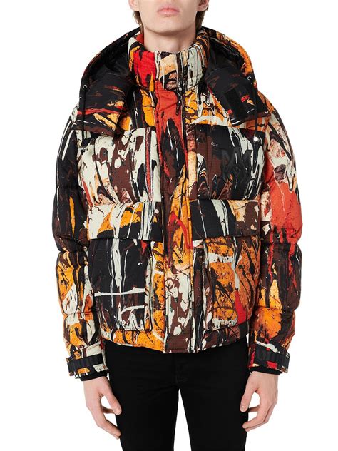 Amiri Paint Splatter Hooded Down Ripstop Puffer Jacket In Orange Modesens