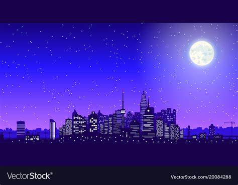 City Skyline Silhouette At Night Royalty Free Vector Image