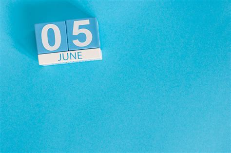 June 5th Image Of June 5 Wooden Color Calendar On Blue Background
