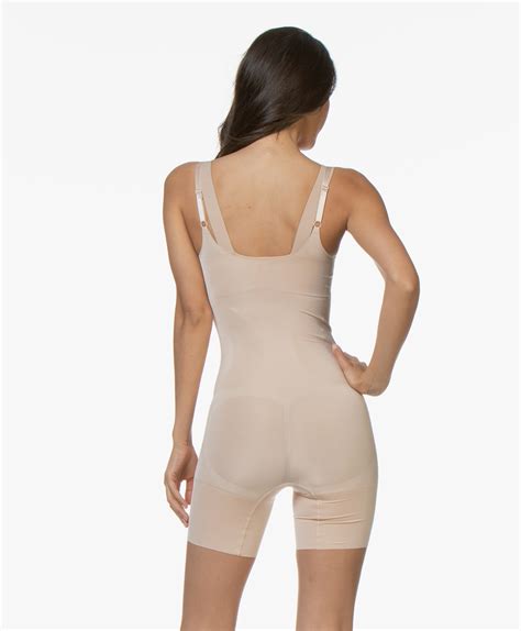 Spanx Oncore Open Bust Mid Thigh Bodysuit Soft Nude R Soft